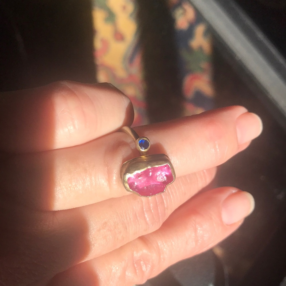 ROUGH RUBY AND SAPPHIRE RING